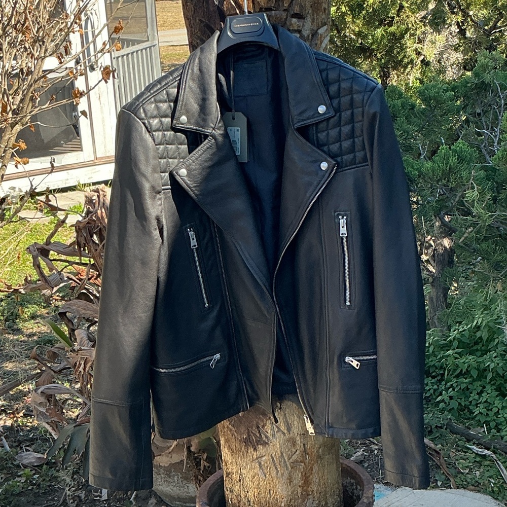 All Saints Quilted Black Leather Jacket